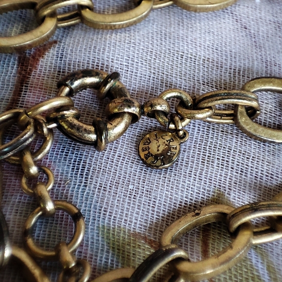 J. Crew Art Deco Revival Brass Tone Necklace Lifesaver Clasp Navy Lavender EUC - Picture 10 of 10